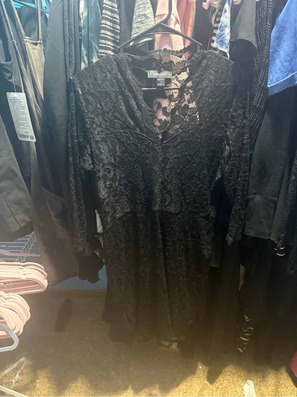 Karen Kane Black Lace Long Sleeve V-Neck Dress
